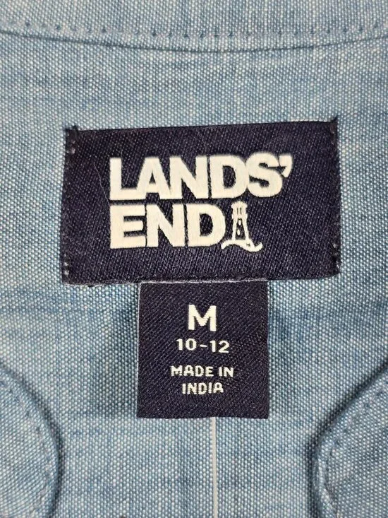 NWT Lands End Womens Chambray Top M 10-12 Cotton Long Sleeve V Neck - Picture 2 of 4